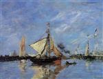 Eugene Boudin  - Bilder Gemälde - Trouville, the Jettys, High Tide-3