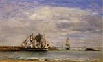 Eugene Boudin  - Bilder Gemälde - Trouville, the Jettys, High Tide