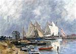 Eugene Boudin  - Bilder Gemälde - Trouville, the Port, Boats and Dinghys