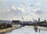 Eugene Boudin  - Bilder Gemälde - Trouville, the Port, Low Tide, Morning