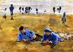 Eugene Boudin  - Bilder Gemälde - Two Boys Lying on the Beach