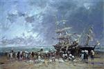 Eugene Boudin  - Bilder Gemälde - Unloading a Newfoundland Fishing Boat