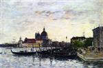 Eugene Boudin  - Bilder Gemälde - Venice, The Mole at the Entrance to the Grand Canal and the Salute, Evening