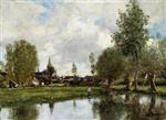 Eugene Boudin  - Bilder Gemälde - Village around Dunkirk