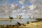 Eugene Boudin  - Bilder Gemälde - Washerwomen near Trouville