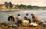 Eugene Boudin  - Bilder Gemälde - Washerwomen on the Banks of the River Touques
