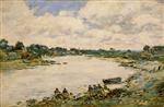 Eugene Boudin  - Bilder Gemälde - Washerwomen on the Banks of the Touques