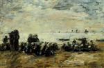 Eugene Boudin  - Bilder Gemälde - Women Awaiting Fishing Boats on Berck Beach