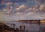 Eugene Boudin  - Bilder Gemälde - Women Fishing for Shrimp at Kerhor