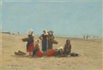Eugene Boudin  - Bilder Gemälde - Women on the Beach at Berck