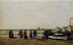 Eugene Boudin  - Bilder Gemälde - Women on the Beach, Rough Seas