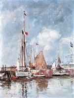 Eugene Boudin  - Bilder Gemälde - Yachts in the Deauville Harbor