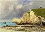 Eugene Boudin  - Bilder Gemälde - Étretat, Beached Boats and Falaise d'Amont