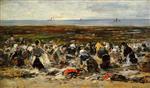 Eugene Boudin  - Bilder Gemälde - Étretat, Laundresses on the Beach, Low Tide