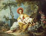 Jean Honore Fragonard - Bilder Gemälde - A Young Woman Seated with a Dog and a Watering Can in a Garden
