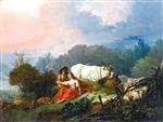 Jean Honore Fragonard  - Bilder Gemälde - Pastoral Landscape with a Shepherd and Shepherdess at Rest
