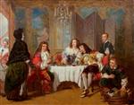 William Powell Frith - Bilder Gemälde - Madame Jourdain Finds Her Husband Entertaining Dorimène and Dorante