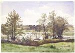 Henri Joseph Harpignies  - Bilder Gemälde - The Far Flood, near St. Prive