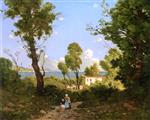 Henri Joseph Harpignies  - Bilder Gemälde - The Mediterranean between Menton and Cap Martin