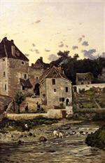 Henri Joseph Harpignies  - Bilder Gemälde - The Village of Herisson on the Banks of the Aumance