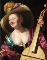 Gerrit van Honthorst - Bilder Gemälde - A Young Woman Playing a Viola da Gamba