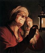 Bild:Old Woman Examining a Coin