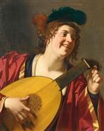 Gerrit van Honthorst  - Bilder Gemälde - Woman Tuning a Lute-2