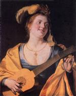 Gerrit van Honthorst  - Bilder Gemälde - Woman with a Guitar