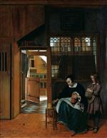 Pieter de Hooch - Bilder Gemälde - A Woman Preparing Bread and Butter for a Boy