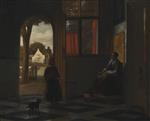Pieter de Hooch - Bilder Gemälde - A Woman Seated at a Window and a Child in a Doorway
