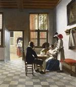 Pieter de Hooch - Bilder Gemälde - Cardplayers in a Sunlit Room