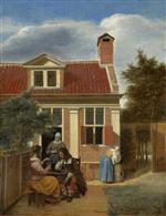 Pieter de Hooch - Bilder Gemälde - Figures in a Courtyard behind a House