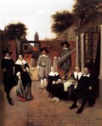 Pieter de Hooch  - Bilder Gemälde - Portrait of a Family in a Courtyard in Delft