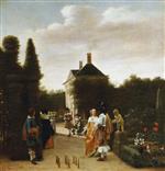 Pieter de Hooch  - Bilder Gemälde - Skittle Players in a Garden