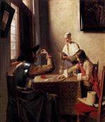 Pieter de Hooch  - Bilder Gemälde - Soldiers Playing Cards