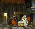 Pieter de Hooch  - Bilder Gemälde - Suckling Mother and Maid