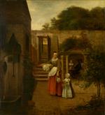 Pieter de Hooch  - Bilder Gemälde - Woman and Child in a Courtyard