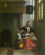 Pieter de Hooch  - Bilder Gemälde - Woman Peeling Apples