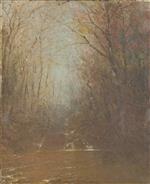 John Frederick Kensett  - Bilder Gemälde - Forest Interior with Stream