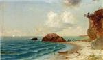 John Frederick Kensett  - Bilder Gemälde - New England Coastal View with Figures