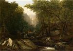 John Frederick Kensett  - Bilder Gemälde - Waterfall in the Woods with Indians