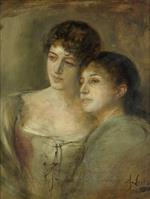 Franz von Lenbach  - paintings - Half-length Portrait of Two Young Ladies