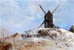 Felix Ziem - Bilder Gemälde - A Windmill, Snow Effect
