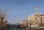 Felix Ziem - Bilder Gemälde - Gondoles devant le quai des Esclavons et le pont de la Paille