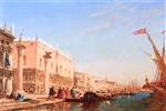 Felix Ziem  - Bilder Gemälde - People on the Pier near the Doge's Palace, Venice