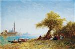Felix Ziem  - Bilder Gemälde - Resting In The Countryside Near Venice