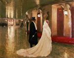 Jean Beraud - Bilder Gemälde - An elegant couple entering a box at the Paris Opera