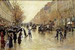 Jean Beraud - Bilder Gemälde - Boulevard Poissonniere in the Rain