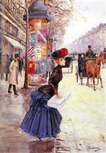 Jean Beraud  - Bilder Gemälde - Jeune Femme Traversant le Boulevard
