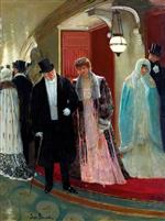 Jean Beraud  - Bilder Gemälde - Leaving the Box at the Opera